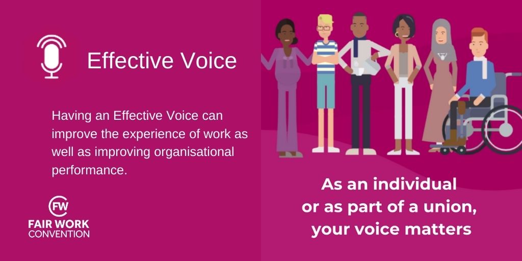 FairWorkScot's tweet photo. #Effectivevoice is one of the five #FairWorkdimensions, are you given an effective voice at work? Use our new #Fairwork self-assessment tool today and help improve your experience of work. Your voice matters👉https://t.co/NTAxicWiaC https://t.co/kDWj1jEYq4