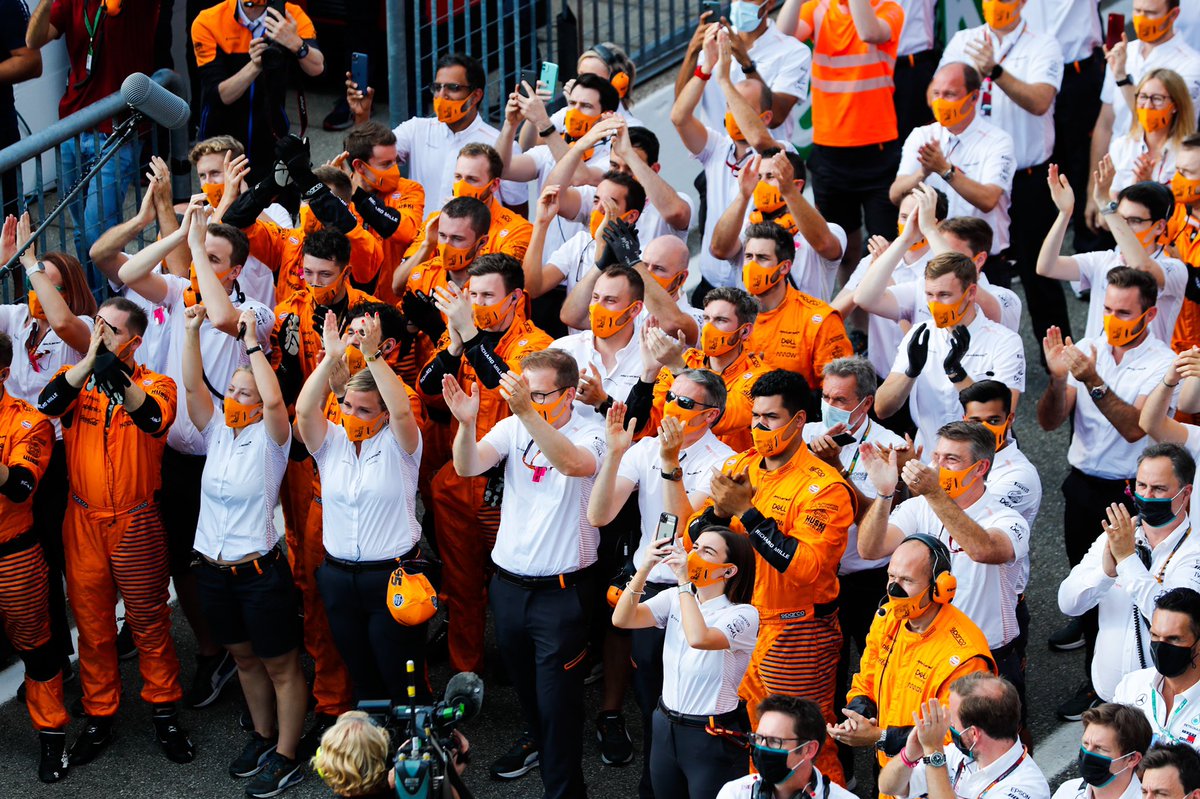 LandoNorris's tweet photo. You ain’t seen a team quite like us, just admit it. 💪 @McLarenF1 https://t.co/K2Chj1GJdW