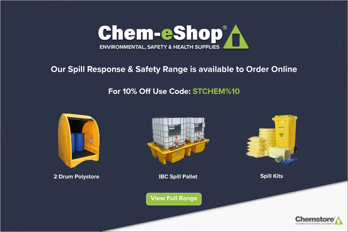 Chemstore's tweet photo. We are offering you a 10% discount on all Spill Response and Site Safety range including Spill Kits, IBC Spill Pallets, Poly-stores and more. - https://t.co/npgcdQ4FXq https://t.co/PcZTxgqT3V