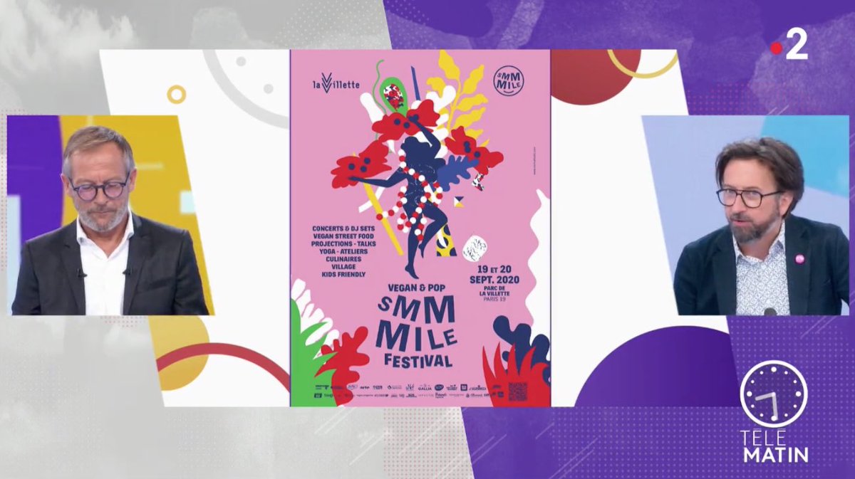 Le <a href="/SmmmileVeganPop/">Smmmile Festival</a> est plus que jamais prêt à vous accueillir à <a href="/LaVillette/">La Villette</a> les 19 &amp; 20 sept. ! 🔥🎶 
La team de <a href="/telematin/">Telematin</a> semble déjà séduite 😇

#SMMMILE #vegan #plantbased #festival #music #September #Paris #musicfestival #committed #sustainability