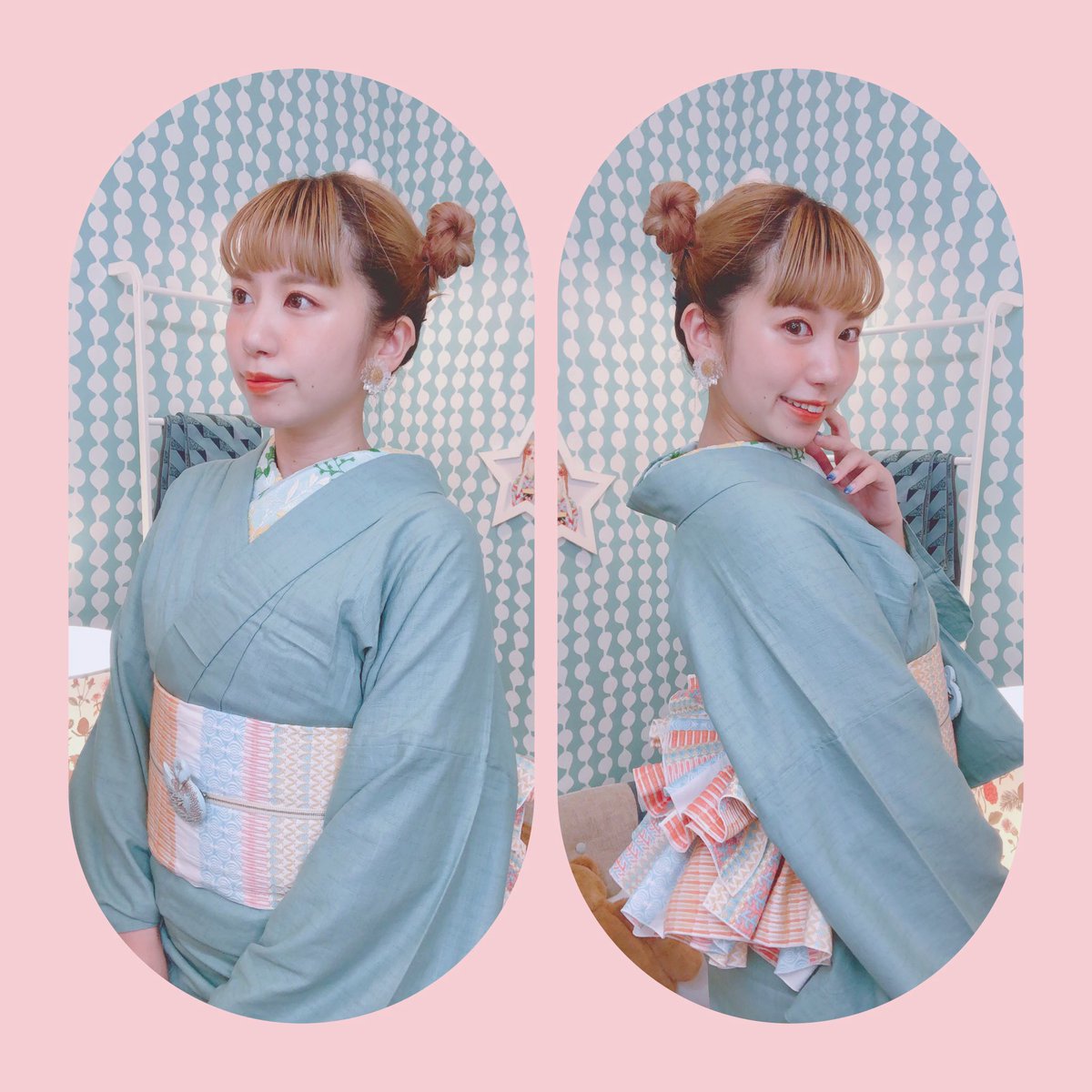 🐰 #うさこまキモノ 🐰 #帯結ばない帯結び で、オリジナルのアレンジ