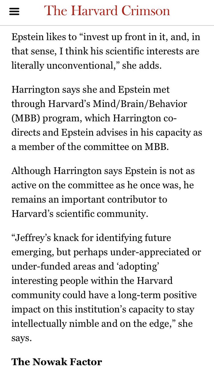 What do Epstein’s relationships/interest in science have to do with current events?  https://www.thecrimson.com/article/2003/5/1/mogul-donor-gives-harvard-more-than/