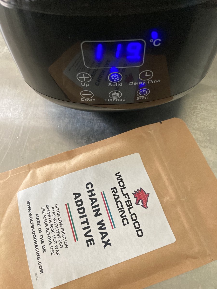 Top tip for cycle chain waxing - Use a proper temperature controlled wax melting pot. Not too hot, not too cold. Crank it up to melt the wax then drop it down. Aim to take the chain out around 60 degrees and keep mixing it up to make use of all that wolfram goodness 🐺🔥