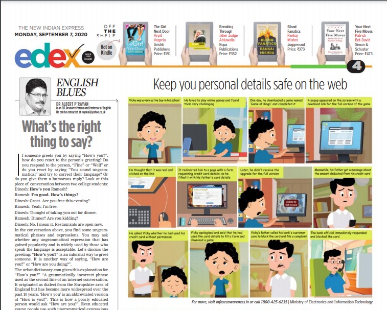 InfoSecAwa's tweet image. Keep your #personaldetails #safe   #children #cartoon 
#Cybersecurity awareness #Cartoonstory published in #Edex page of  The New India express @XpressHyderabad   #07Sep2020

@GoI_MeitY @Cyberdost @IndianCERT  @XpressBengaluru @xpresstn @cdacindia