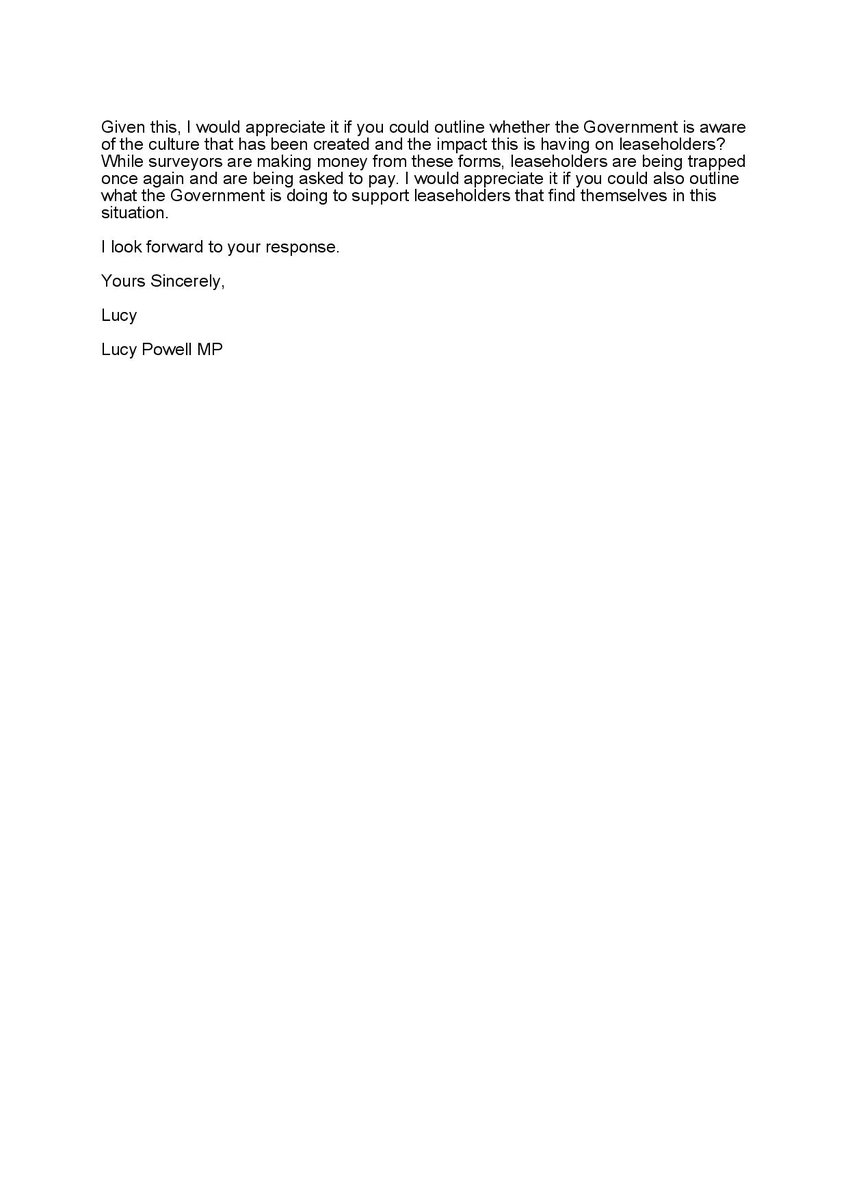 LucyMPowell's tweet image. Back in July I wrote to the Housing Minister regarding #EWS1 certificates and the devastating impact they are having on leaseholders.

I have chased this again today as leaseholders should not have to wait any longer for Government action on this. #claddingscandal