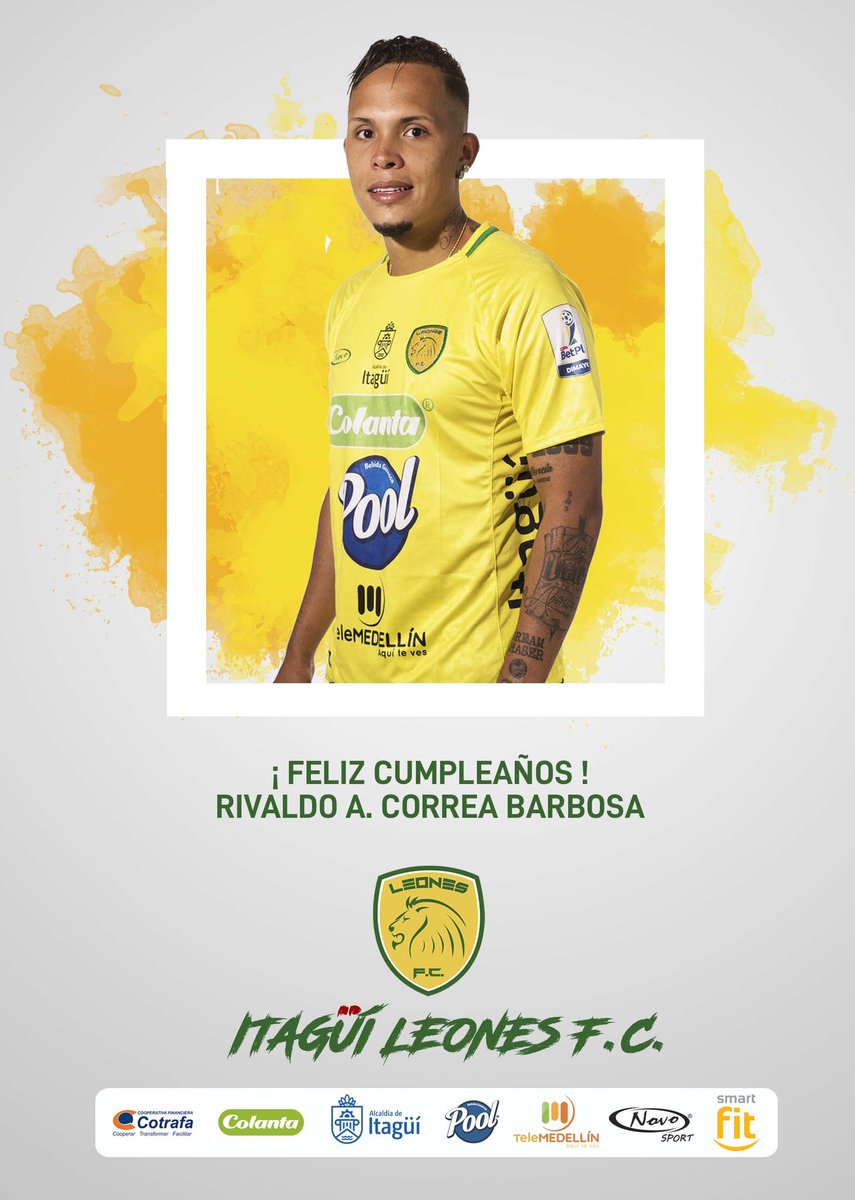 Leonesfutbolc's tweet photo. La familia #ItagüiLeones felicita a nuestro Jugador Rivaldo A. Correa Barbosa en su día de cumpleaños. Los mejores deseos y toda la suerte siempre. 🥌🎂🎉👏🎊🎁 #QuedateEnCasa #QueVuelvaElColor @AlcaldiaItagui. https://t.co/EJZlDzqF96