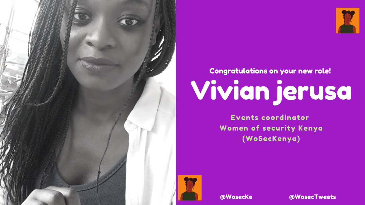 Judy_infosec's tweet photo. Congratulations @v_jerusa for joining the @WosecKe Team. Your contribution to the team in pushing the women of security agenda has been immense. Welcome on board! @WoSECtweets @shehackspurple @ChloeMessdaghi @UN_Women @pwaniteknowgalz https://t.co/rdWEN56ODb