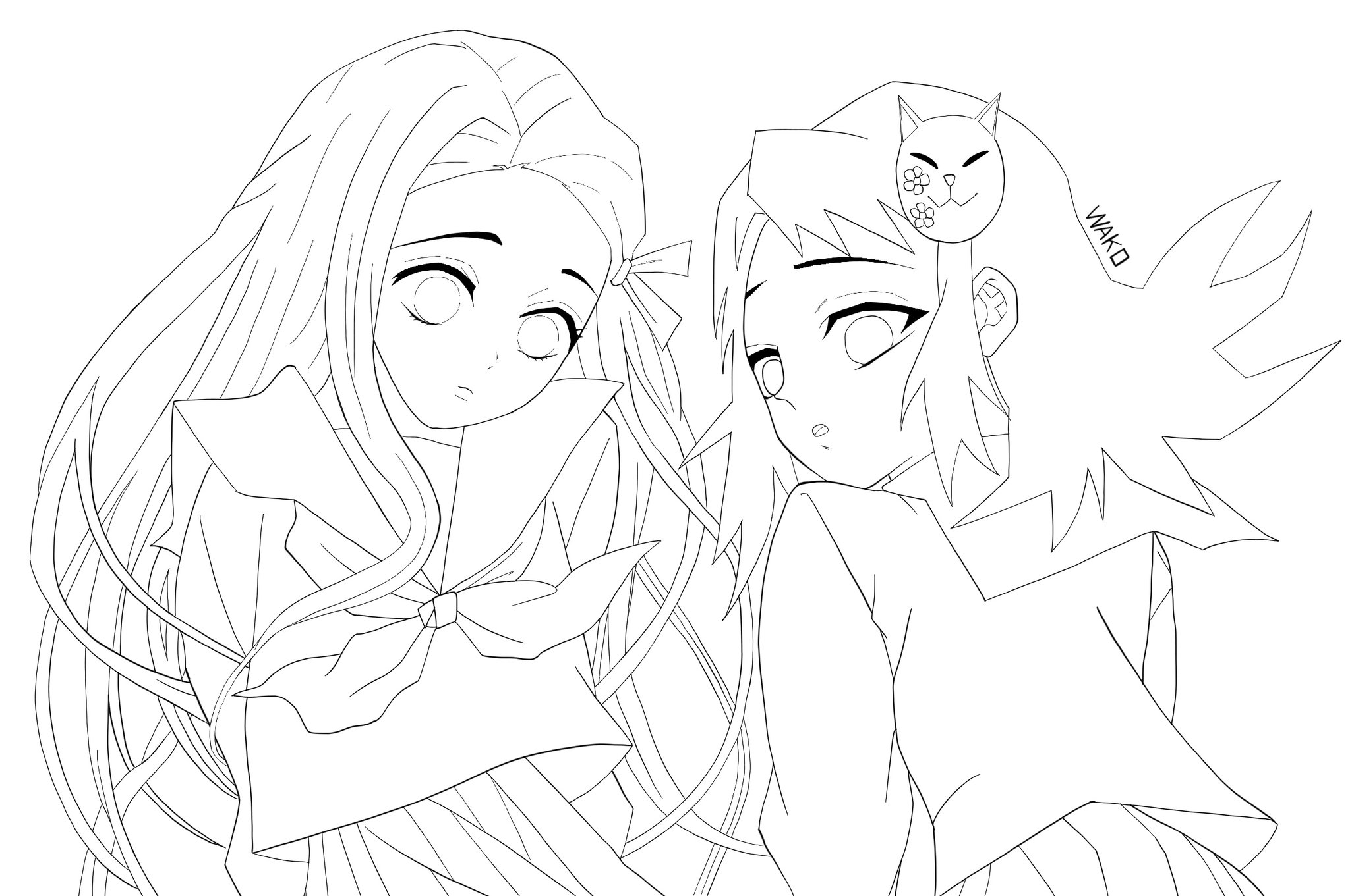 Wako ワコミックスch ガジェット系ブロガー 鬼滅の刃 キメツ学園 に登場する竈門禰豆子と真菰の塗り絵を追加しました 私の絵で申し訳ないですが もしよかったら使ってください その他の塗り絵もこちらでダウンロードできます T Co