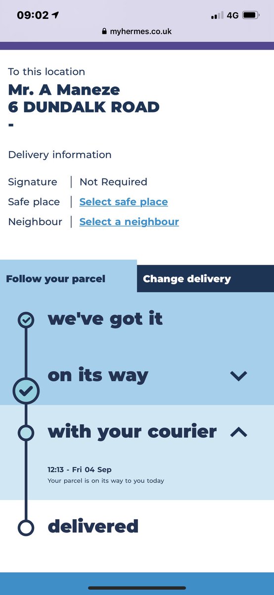 manezea's tweet photo. @Hermesparcels You have not even attempted delivery!! https://t.co/jgk8XZTX8N