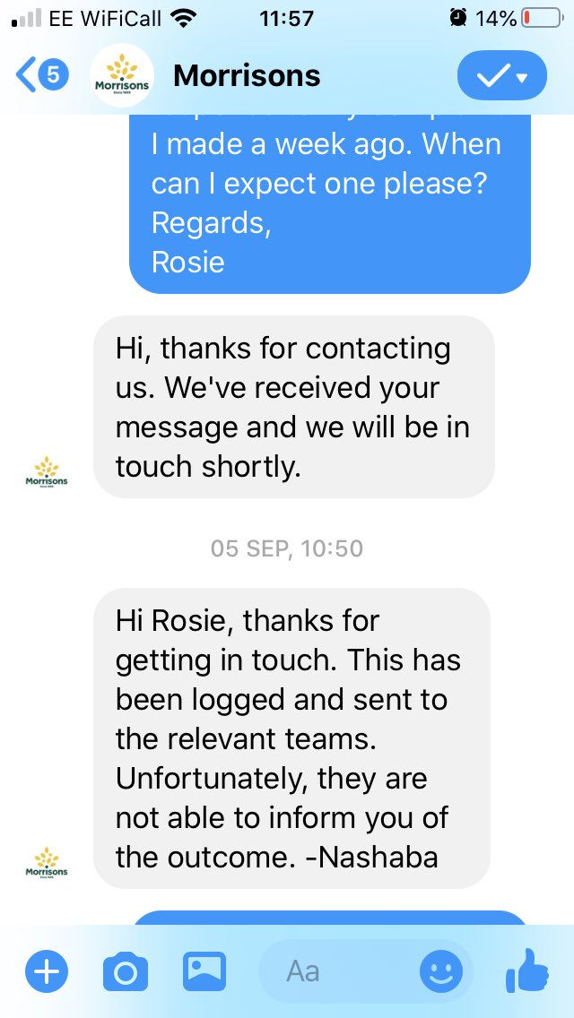 I will no longer use <a href="/Morrisons/">Morrisons</a> been a loyal customer for years, recommending to everyone &amp; spending thousands over lockdown. Such appalling customer service after my very important order was cancelled the night before &amp; I’m not entitled to an answer on how this was dealt with.