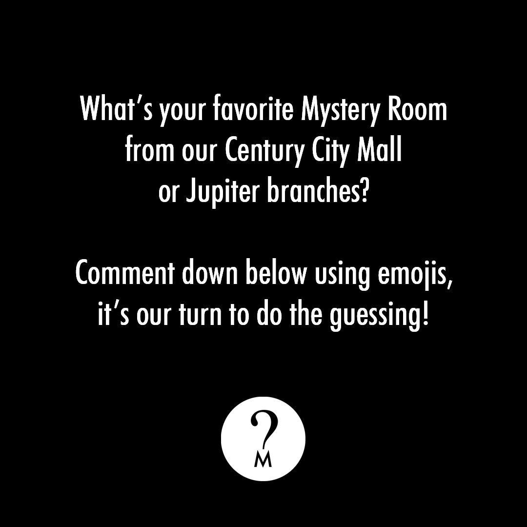 Missing our Mystery Rooms? Reply to this tweet and tell us your favorites from Century City Mall and Jupiter! ⠀
⠀
It's our turn to put two and two together! Don't forget, only use emojis so we can try to guess it 😉 ⠀
⠀
#MysteryMonday 🖤