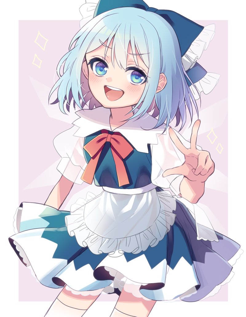 cirno 1girl solo blue eyes blue hair wings bow v  illustration images