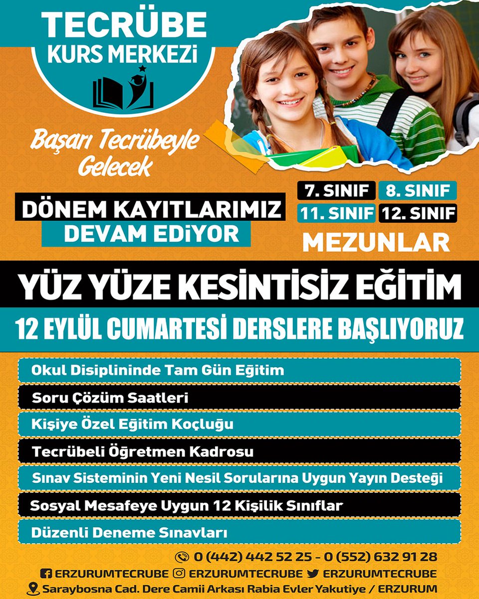 ErzurumTecrube's tweet photo. Kayıtlarımız devam ediyor..
#erzurum #ykstayfa #8sinif #fen #lgs #ösym #paragraf #ingilizce #inkilap #lgstayfa #turkce #dönem #matematik #kitap #yeninesil #tecrübe #kurs #study #ozelkurs #motive #tyt #meb #yks #7sinif #lgsmatematik #eğitim #ayt #ertecrubekursmerkezi #kayıt https://t.co/bRUg5vdSum