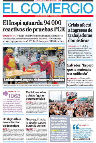 elcomerciocom's tweet photo. ¡Un gran lunes amigos! ☀️ Compartimos la #portadaEC con los temas más destacados de hoy, 7 de septiembre del 2020 🗞️

También los esperamos en https://t.co/AYmTIPhRlv 📲 https://t.co/8Mf9Tsyz4e