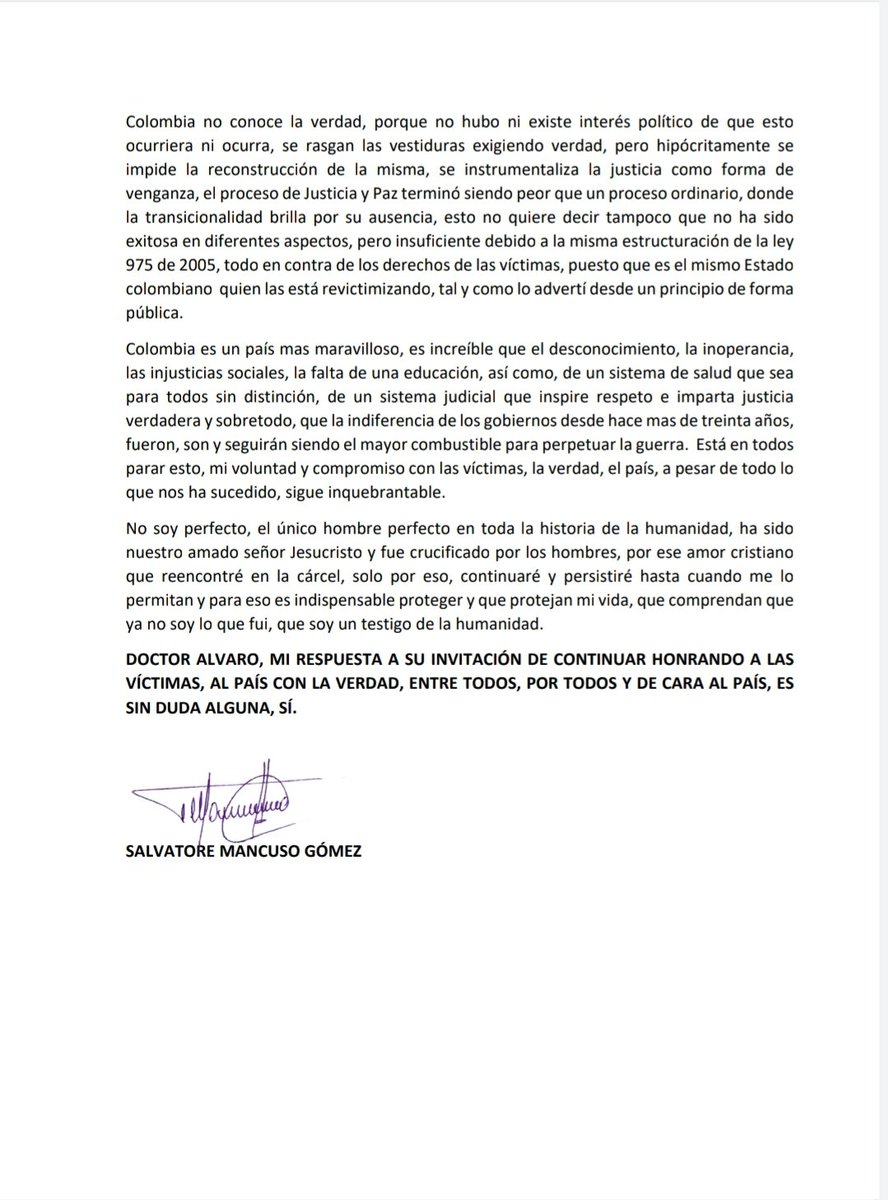 Ojo, aquí la carta de Mancuso.
La tercera página es reveladora