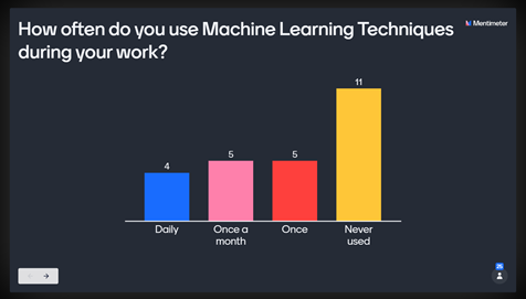 AannuuppK's tweet photo. @DataSciSchools @raphaelmcobe @CODATANews @resdatall Interesting Poll Questions on Day 6 of #VirtualDataTrieste20, @DataSciSchools:
How often do you use #MachineLearning Techniques during your work?
Which #ML techniques do you use on your analysis workflow?
Which languages or #toolkits do you use for implementing your ML analysis? https://t.co/VvyJ6Fz7rj
