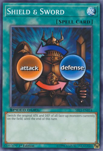 Day 31: Today I'm guessing much more than usual. I think this card was based on "Shield & Sword" as I reckon the Attack & Defence circles represent swapping those stats for all monsters just like "Shield & Sword".OR this is an original card but those are coming on a later date.