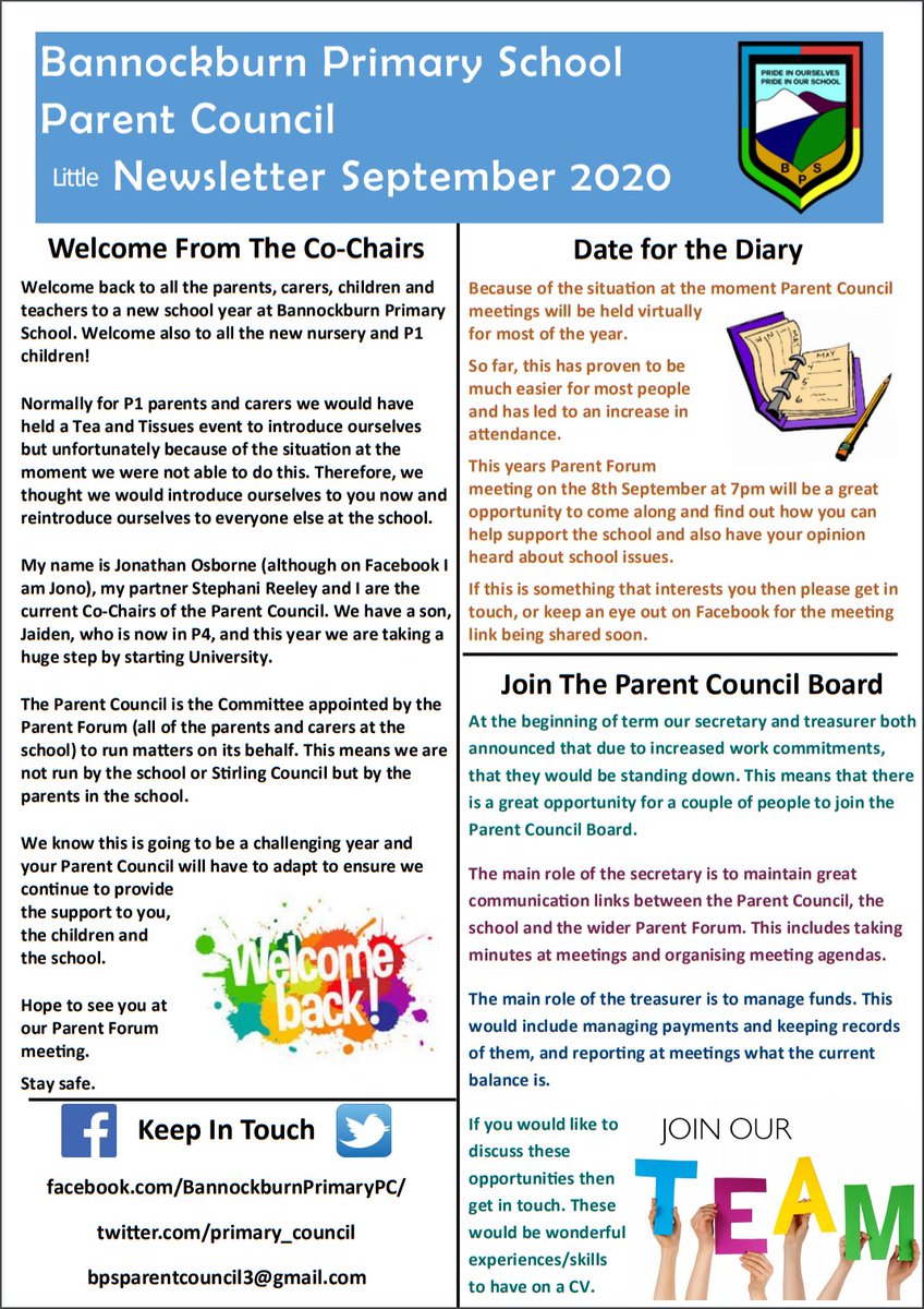 primary_council's tweet photo. Our annual Parent Forum meeting is tomorrow, 8th Sept at 7pm.

Here is our latest (little) newsletter explaining the details.

ALL parents/carers are welcome at this meeting including those with learners within the nursery or the AP

@bannps @MrsGalfredi @bannps_nursery_ https://t.co/YHlvxxT3j6