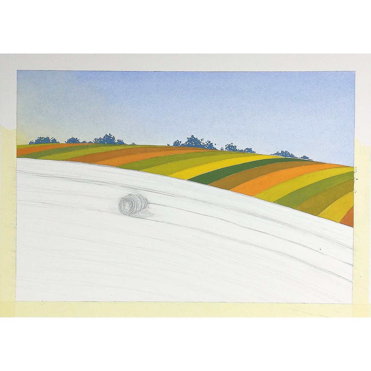 sunflowerslice's tweet photo. Work in progress in anticipation of the winter months...

・

#art #artist #artwork #landscape #painting #gouache #watercolour #fields #harvest #dozynki #green #nature #poland #polish #polishart #polishartist #london #londonart #londonartist #rural #village #country #countryside https://t.co/bBlST1ISzg