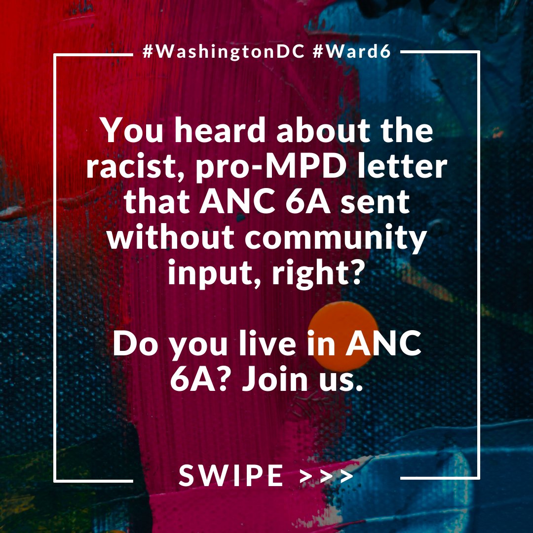 this Thurs 9/10 @ 7pm is ANC 6A's Sept meeting. if you live in 6A and are able to, please attend virtually. they've added to the agenda the issue of their racist, pro-MPD letter. ANC 6A is pro-MPD and the Commissioners are NOT keeping our community safe!  #ANC6ALetter  #DefundMPD