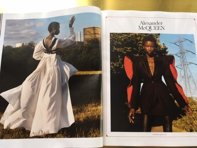 Kudos  @McQueen for featuring a Black model, although I have a hard time conceiving of when anybody will be wearing these outfits out anywhere any time in the near future...  @condenast  @voguemagazine  #VogueHope  #SeptemberIssue