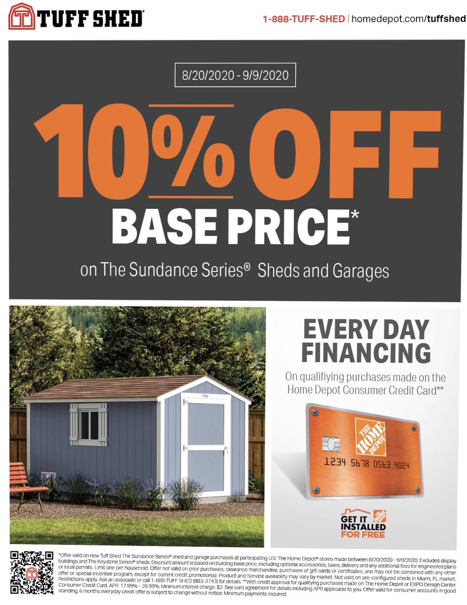 BillTuffShed's tweet photo. 10% OFF PLUS 24 MONTHS NO INTEREST ENDS THIS WEDNESDAY 9/9!  LET EVERYONE KNOW!!!! @CBoswellHD @MarcusCook471 @SitterlyBrandon @D66Celest @TheReal_David_N @AngelaC54936103 @BrentBareTHD @Nickel470 @THDMariaLizarde @GPsharkz @BrianTUFFSHED @Timothy_OKelly https://t.co/9F9SmH3sQX