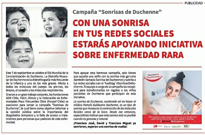 fenpofChile's tweet photo. Hoy partimos esta importante campaña, conmemorando el día Internacional de Duchenne.... sube tú foto con una sonrisa genuina con el #SonrisasDeDuchenne https://t.co/DvCKHmVyQJ