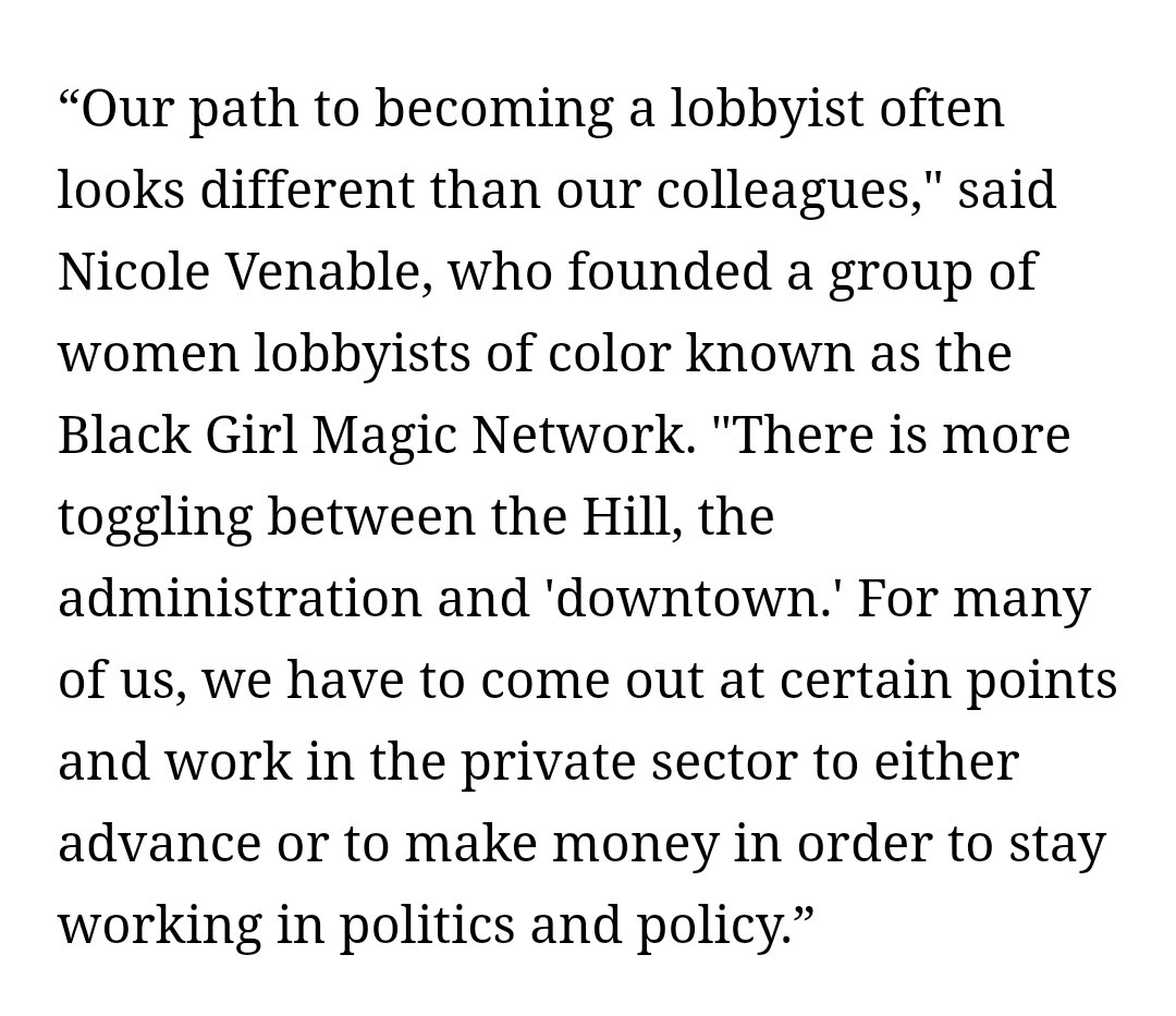 Then there's Nicole Venable, who acknowledges in the article that it's necessary to make deals with the devil to advance a political career (I'm assuming specifically for minorities.) I'd say that rings true for a lot of white people as well, but it sounds about right.
