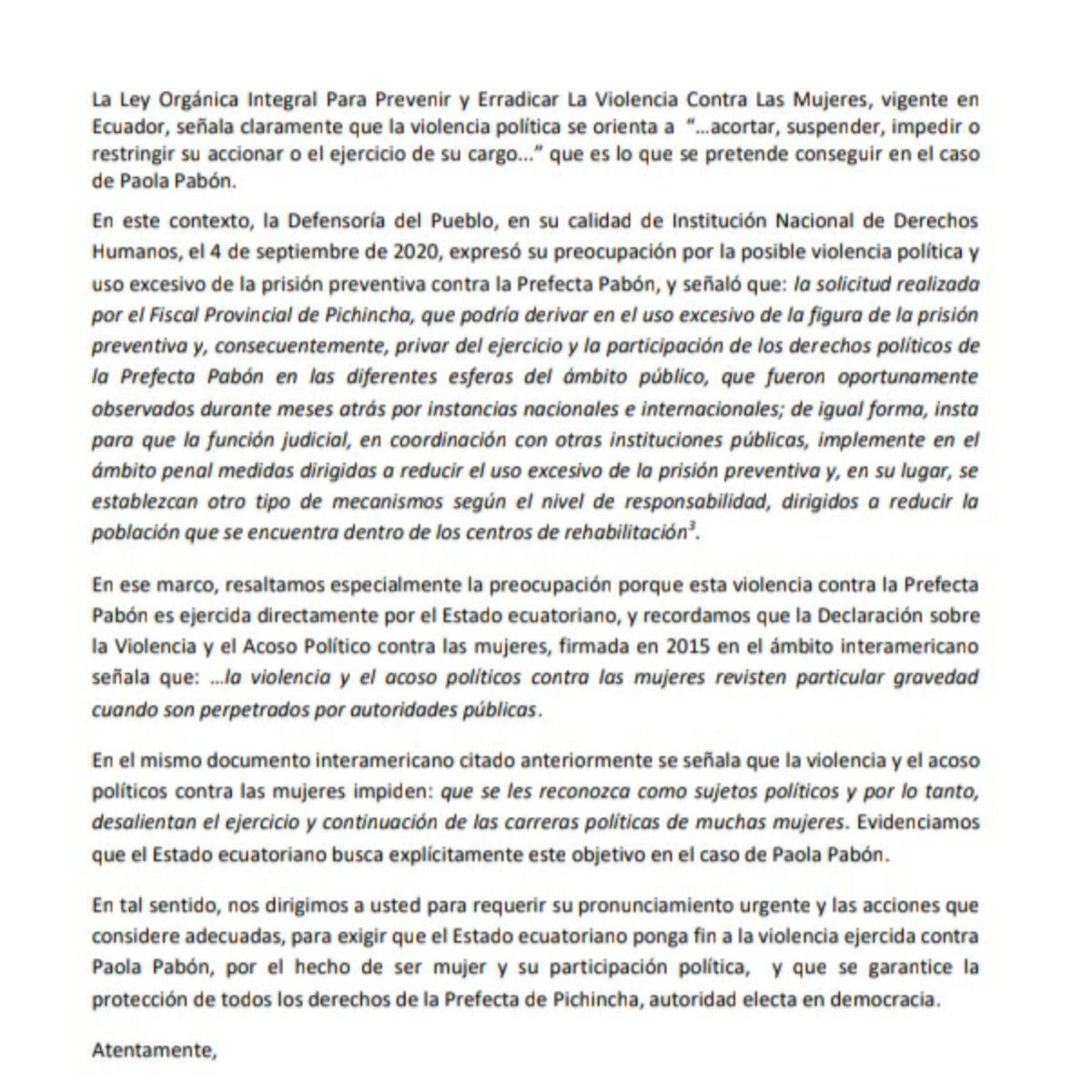mmo_ec's tweet photo. Elevamos nuestra voz en contra de la persecución y violencia política que sufre @PaolaPabonC 
Exigimos respeto al debido proceso #PaolaLibre
@UN_SPExperts   @UN_HRC @UNGeneva
@ONUecuador
@DubravkaSRVAW
@UNIndepJudges
@ONUMujeres
@mbachelet

#TodasSomosPaola https://t.co/Z7y4PRoALe