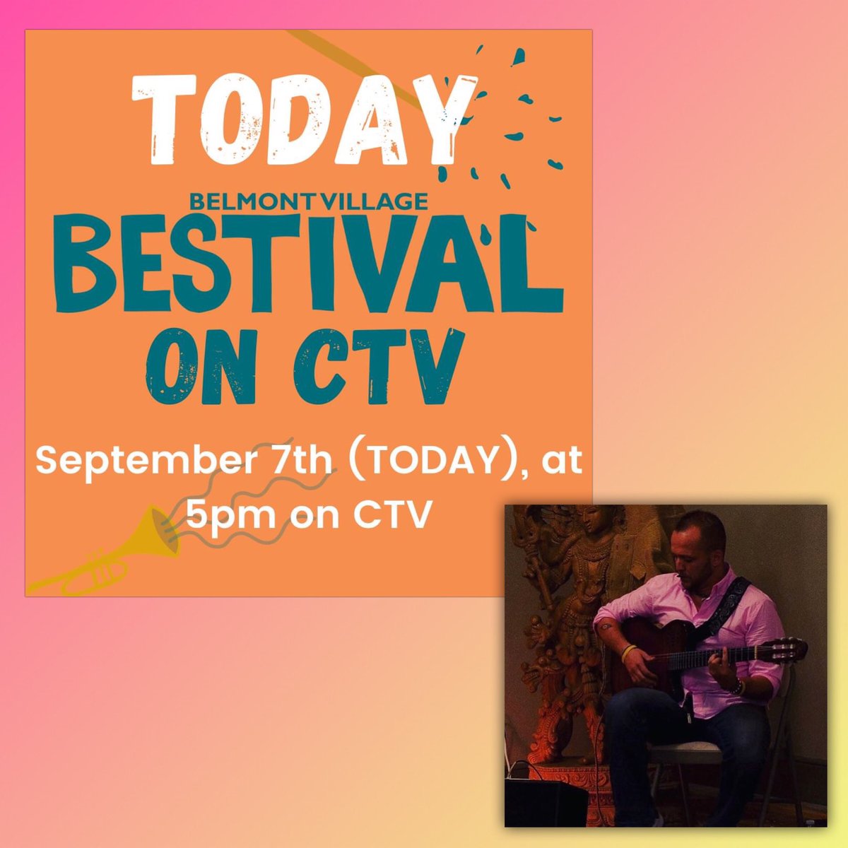 #BestivalOnCTV premieres tonight, Sept. 7 at 5pm! Enjoy amazing performances by your local KW artists from the comfort of your home.

Support the arts, keep safe, and stay united! <a href="/Juneyt/">Juneyt Yetkiner</a> #Juneyt #BelmontVillage #Bestival