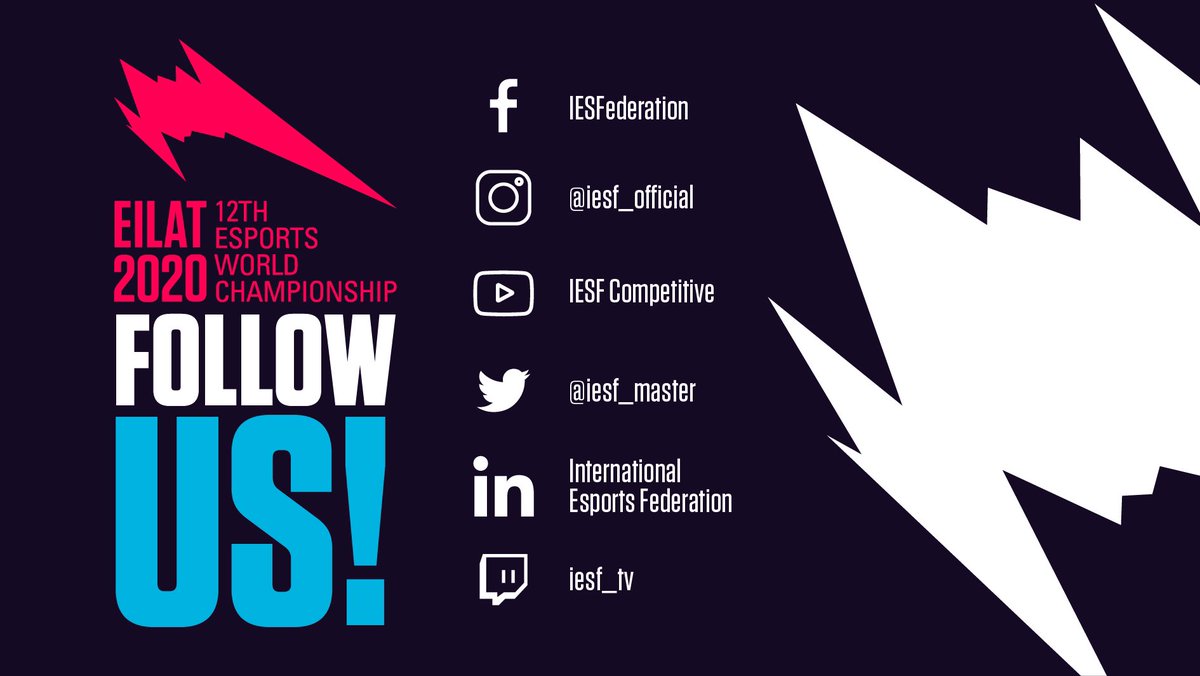 Go Follow Us! Don't miss a thing from IESF 12th Esports World Championship 📲

Ig | instagram.com/iesf_official

Fb | facebook.com/IESFederation

#IESF #Eilat #DOTA2 #Tekken #eFootball