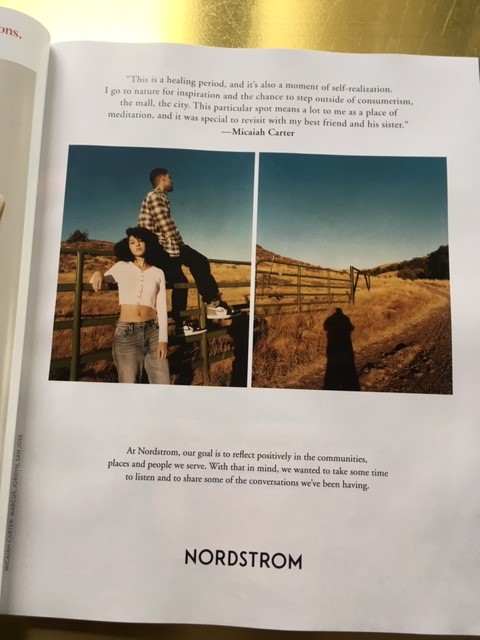 60-odd pages into  @condenast  @voguemagazine  #VogueHope  #SeptemberIssue and FINALLY we have an advertiser speaking to our new reality versus pretending it's 'business as usual'. Well done  @Nordstrom  @micaiah_carter  @Renellaice  @Sarrjamois