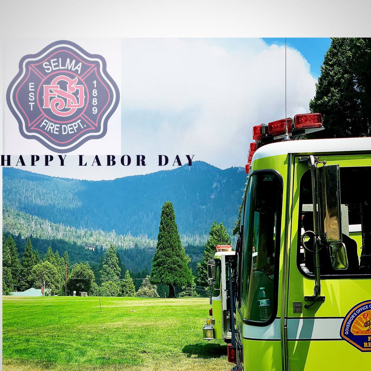 Selmacityfire's tweet photo. Your Selma Firefighters wish you a happy and safe Labor Day!

Keep in your thoughts the many local firefighters currently out battling the California wildfires.

#LaborDay2020 https://t.co/XYGcLZt1Ug