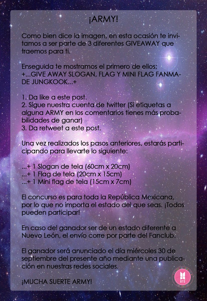 BTS_MTY's tweet photo. ¡ARMY!

Como bien dice la imagen, en esta ocasión te invitamos a ser parte de 3 diferentes GIVEAWAY que traemos para ti.

Este es el primero de ellos:

Te dejamos el link directo a los otros dos a continuación (hilo) https://t.co/QGFz5cM2XT