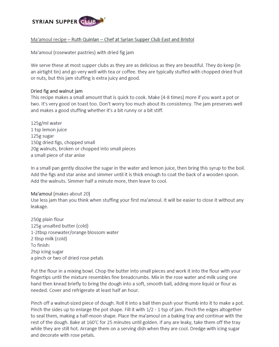 actionsyriauk's tweet photo. @MESalisbury @IndieBookshopUK @ElandPublishing Thanks so much for your interest! Here is our preferred Ma'amoul recipe from the wonderful chef at our Syrian Supper Clubs, Ruth.
You can see more recipes like this by signing up to our #SyrianKitchenClub: https://t.co/2kqqKRpniU https://t.co/6Zm7xzZ0Sc
