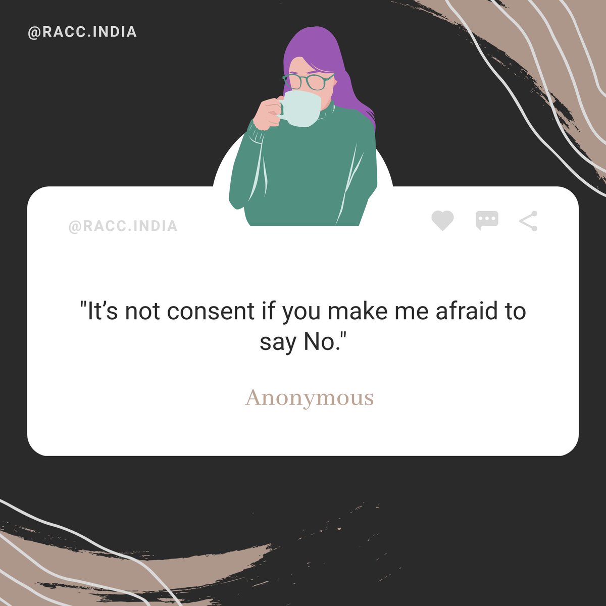 IndiaRacc's tweet photo. Consent is an enthusiastic yes!
#nomeansno #consent #askforit #racc #rapeandabusecrisiscenter #consentissexy #consentmatters #consentculture #consentismandatory #consentissimple #askbeforeyouact #abusiverelationship #abuseawareness #abuseisnotlove https://t.co/nhPiP5pWi3