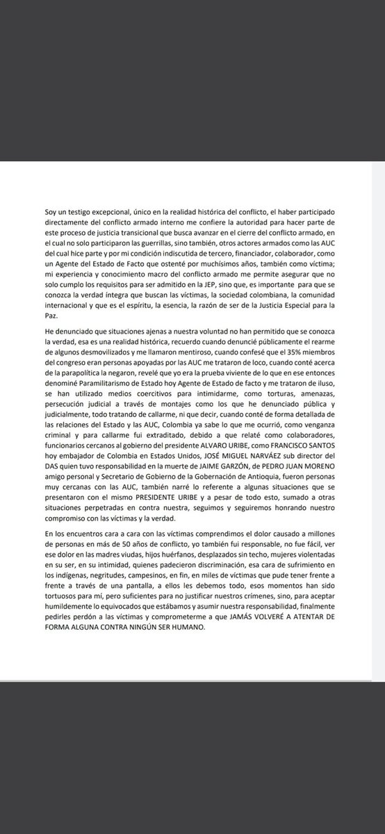aplastapayasos's tweet photo. ¡BUENOS DÍAS! ¿Ustedes ya leyeron esta hermosura de carta de Mancuso? ¡Sobre todo ustedes, bots y lacayos del #Matarife @AlvaroUribeVel! #YaCaerán https://t.co/MLzZASCE4H