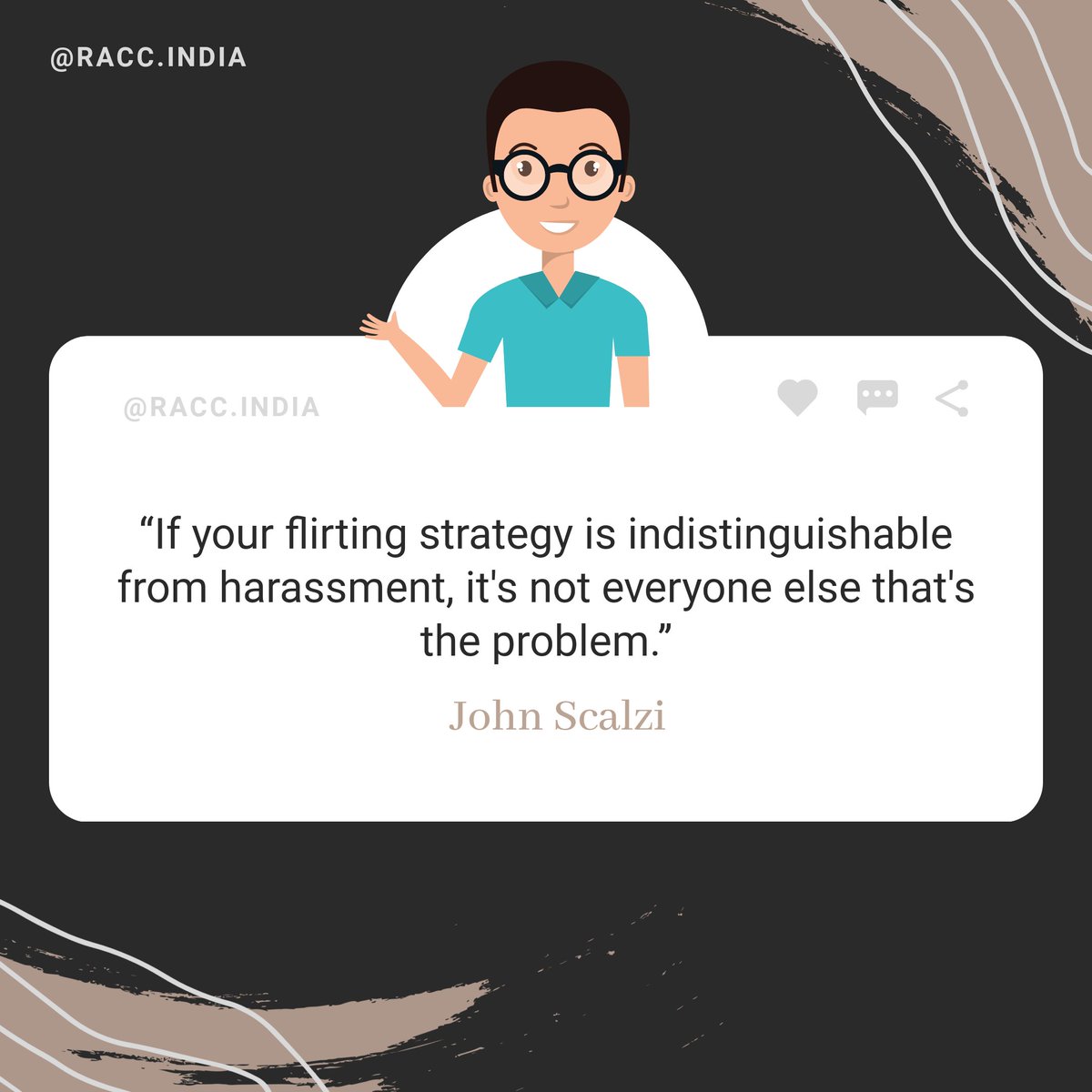 IndiaRacc's tweet photo. Good flirting is fundamentally empathetic. Sexual harassment is the opposite. 

#harassment #speakup #speaknow #racc #rapeandabusecrisiscenter #abuseawareness #abusiverelationship #nomeansno #saynotoabuse #saynotorape #saynotoharassment #standup #speakforyourself #mentalabuse https://t.co/X7mZHawLtE