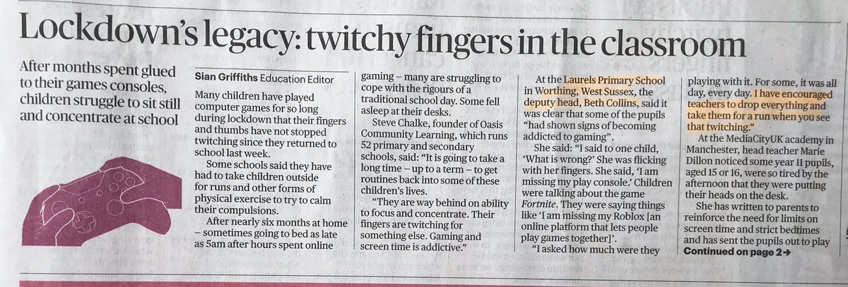 jesschivers's tweet photo. “Drop everything and go for a run.” Terrific response by Deputy Head of Laurels Primary School to children who are showing games console withdrawal symptoms (twitchy fingers). Running is under-utilised work tool for adults too. @Parentengage what say you? https://t.co/NHWHPeaknv
