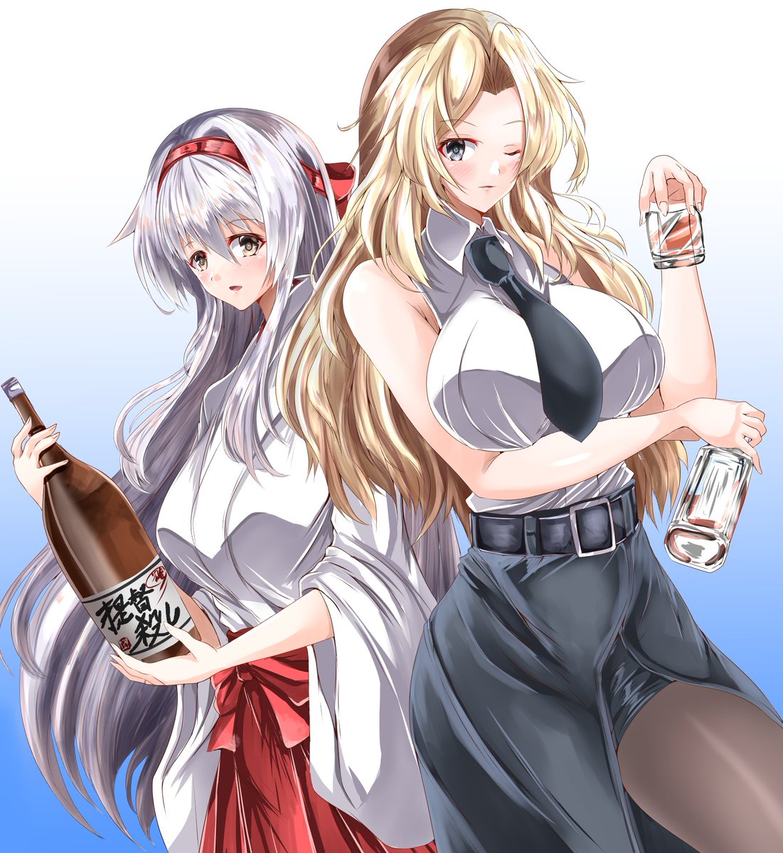 hornet (kancolle) ,shoukaku (kancolle) multiple girls 2girls hakama red hakama skirt hakama skirt long hair  illustration images