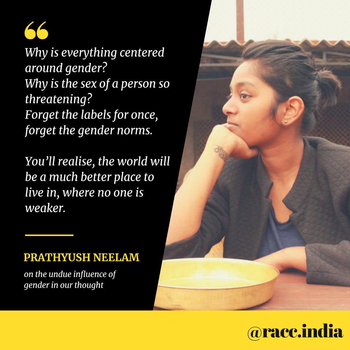 IndiaRacc's tweet photo. Masculine and feminine roles are not biologically fixed, but socially constructed. ~ Judith Butler

#genderequality #genderneutral #genderfluid #genderqueer #racc #rapeandabusecrisiscenter #equalpay #equalityforall #equalrights #humanrights #feminism #feminist #ngo #lgbtq #SDGs https://t.co/iNSdMp17mk
