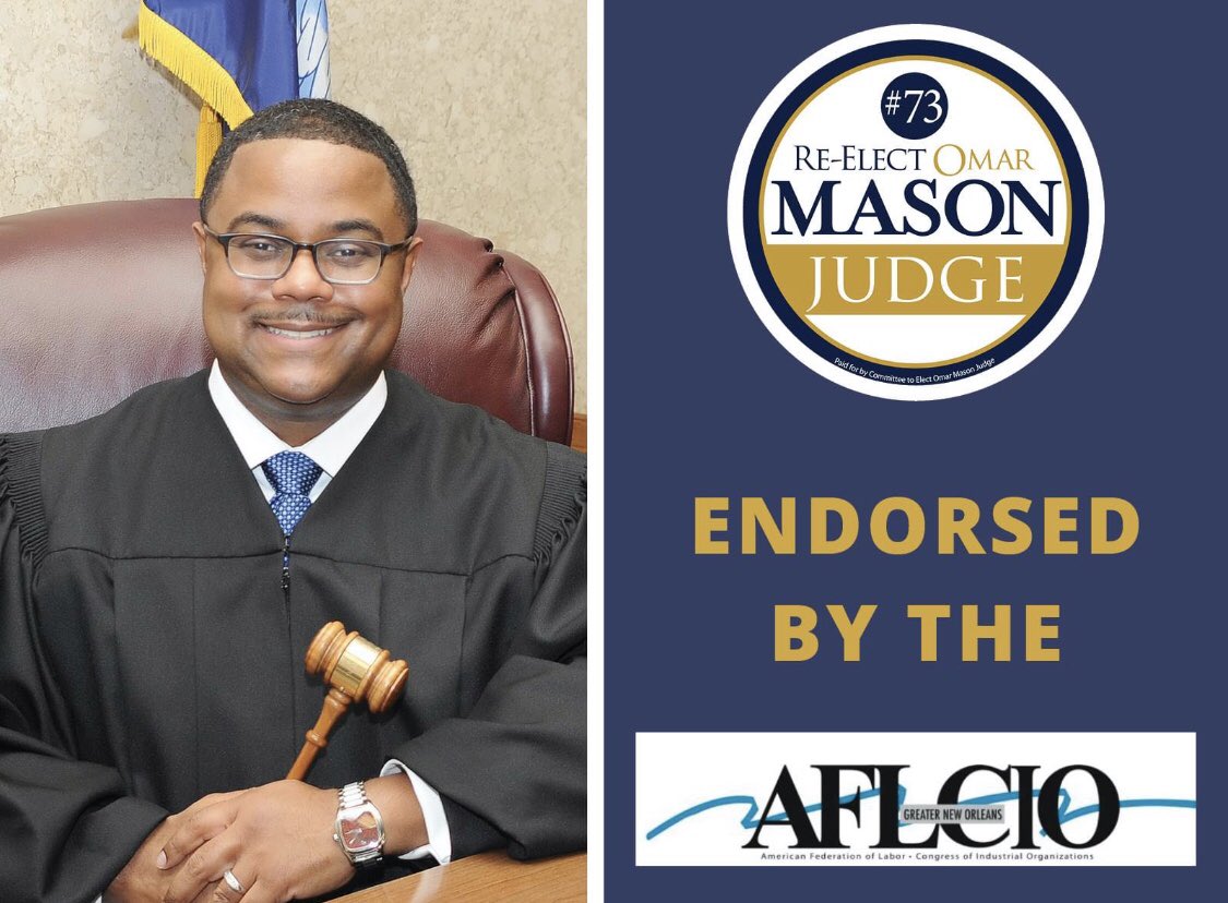omar4judge's tweet image. Happy Labor Day! I am very proud and honored to have once again earned the endorsement of the New Orleans AFL-CIO. @omar4judge #TeamO
