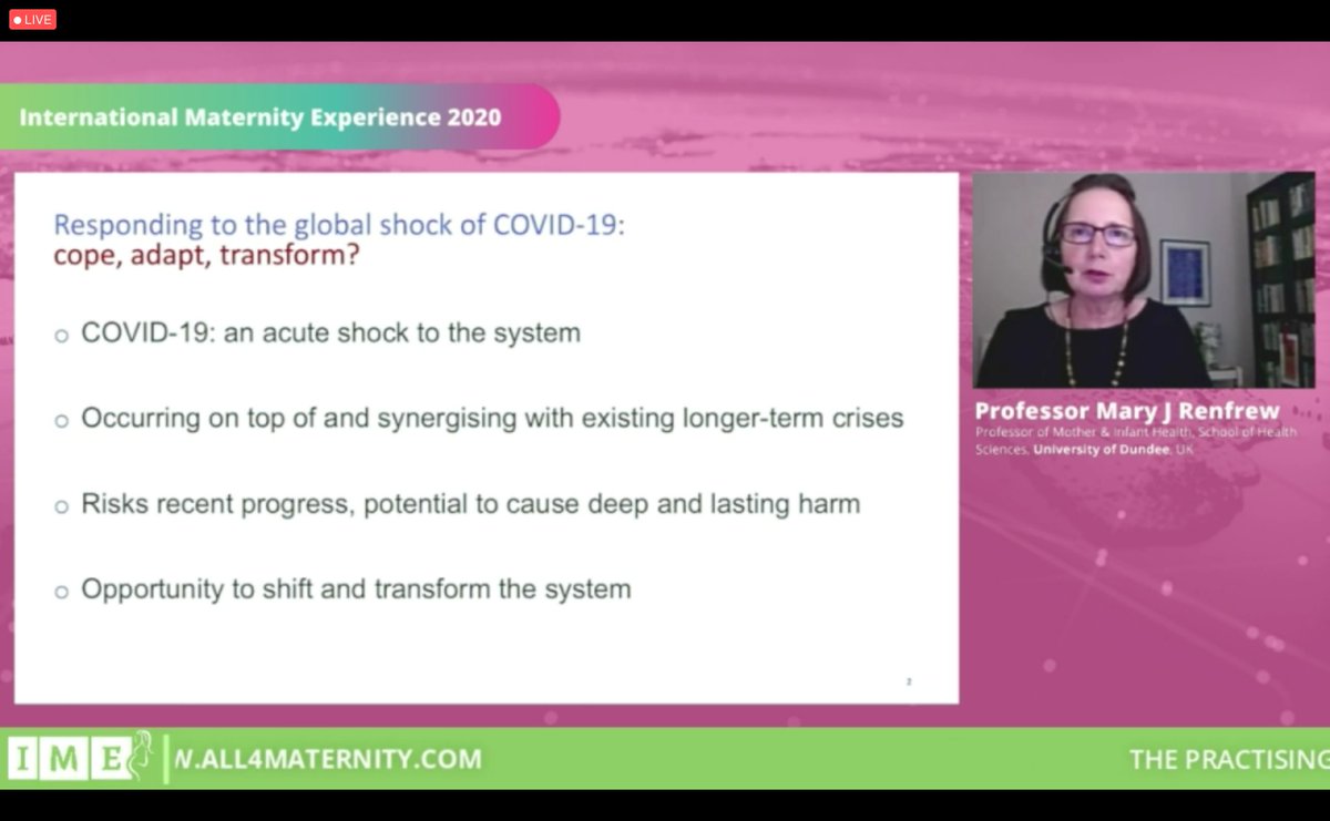 MidwiferyForum's tweet photo. Responding to the global shock of COVID 19: cope, adapt, transform?

Professor @maryrenfrew FRSE, 

Professor of Mother and Infant Health, School of Health Sciences, @dundeeuni 

Watch live now: https://t.co/pZBseuzwYr https://t.co/R5rKKudMBN