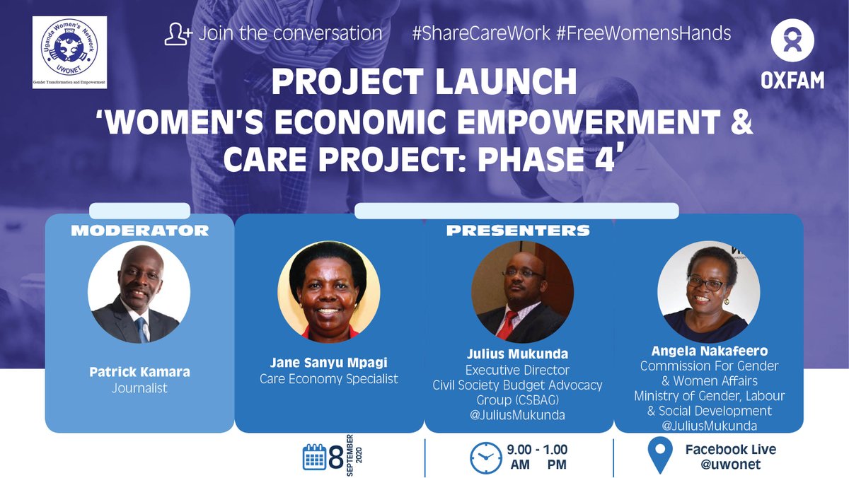 SanshineCom's tweet photo. #PanelReveal

Here are the experts that will be sharing their professional &amp; personal experiences on unpaid care &amp; domestic work as a human rights &amp; economic dev't issue at @OxfaminUganda &amp; @uwonet's #ProjectLaunch tomorrow starting at 9.00 AM on #FacebookLive #FreeWomensHands https://t.co/tYxyam05DR