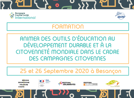 #agenda | 📣 2 jours de formation : "Animer des outils d’éducation au développement durable et à la citoyenneté mondiale dans le cadre de campagnes citoyennes" #Festisol #Alimenterre

📅 Les 25 &amp; 26 sept. 2020 à #Besançon

🔎 Infos &amp; inscriptions : bfc-international.org/Besancon-Forma…