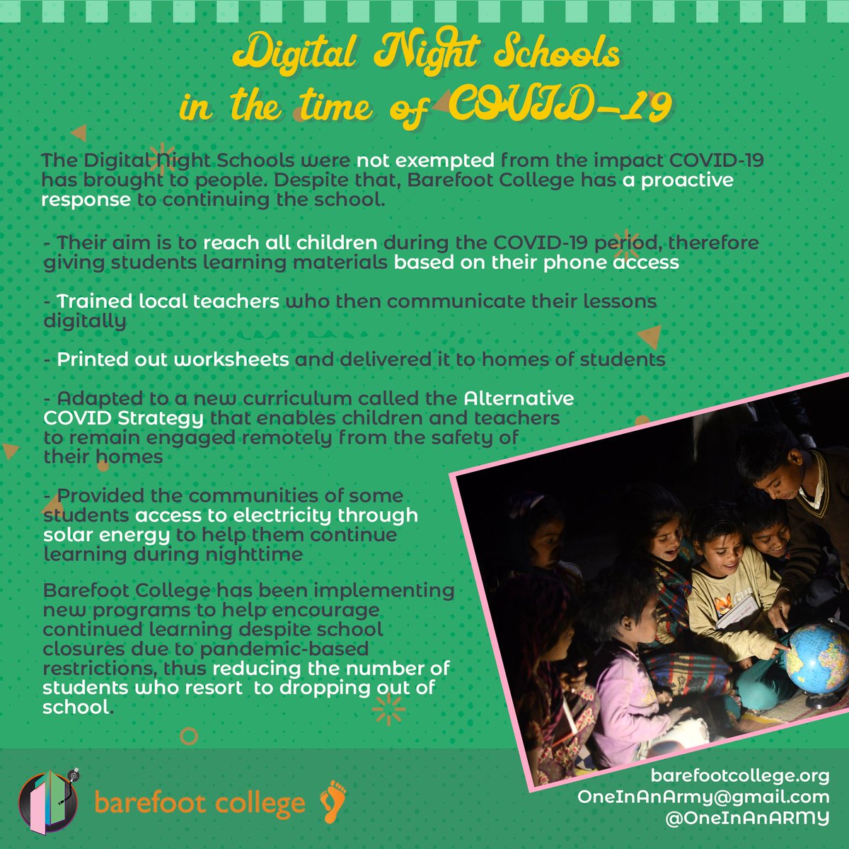 OneInAnARMY's tweet photo. In honor of Namjoon's Birthday🐨 we present:

#BarefootWithNamjoon Fundraiser💜

@BarefootCollege's Night Schools make education accessible for rural, remote and underprivileged children with daytime obligations &amp; reduce the number of drop outs.

Donate➡️ https://t.co/m9XPS09CH4 https://t.co/RZu7EyiQ30