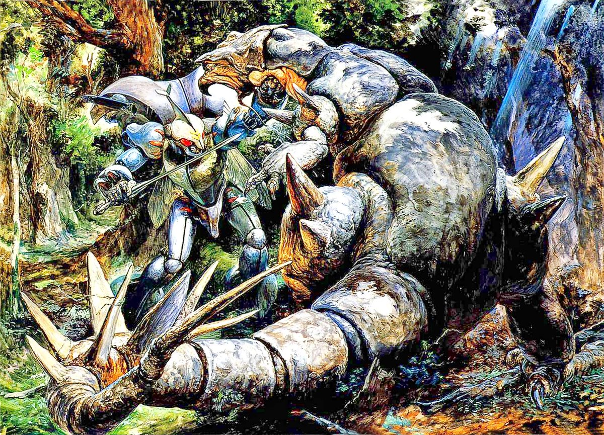 Bonesdrawstuff's tweet photo. Yoshiyuki Takani's Aura Battler Dunbine art. https://t.co/kxSs4XL2Mo
