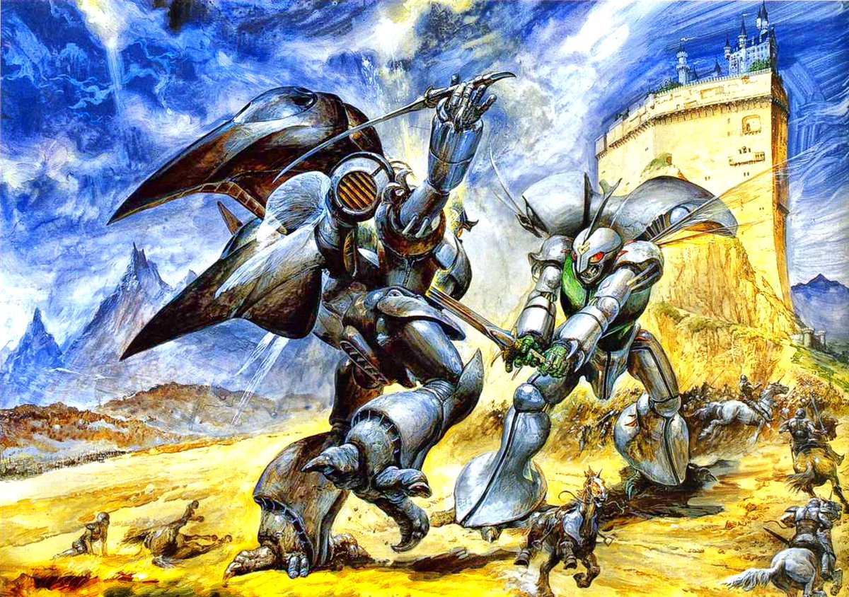 Bonesdrawstuff's tweet photo. Yoshiyuki Takani's Aura Battler Dunbine art. https://t.co/kxSs4XL2Mo