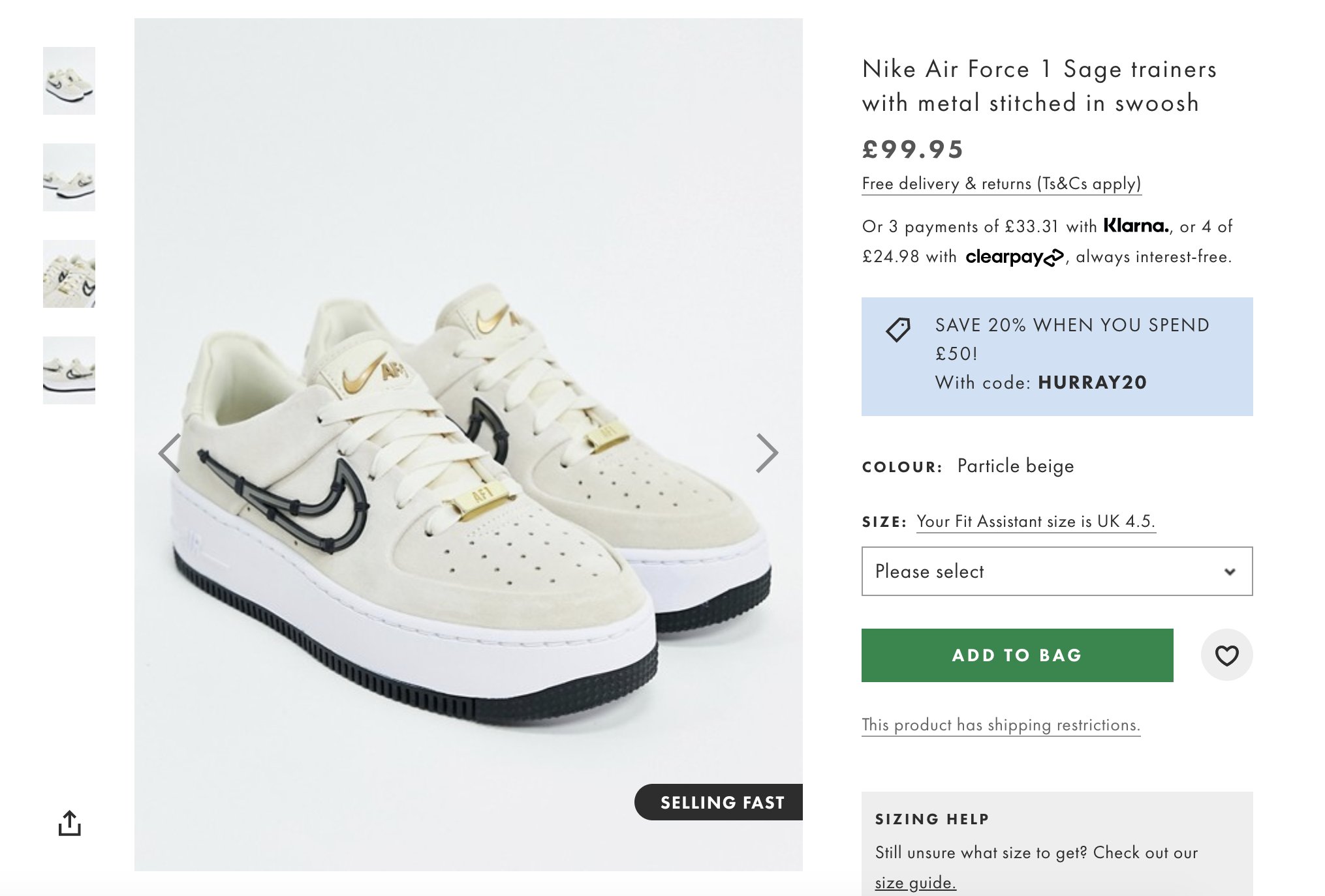 nike air force 1 sage trainers with metal stitched in swoosh