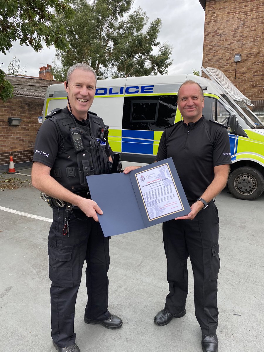 Following on from a conversation with Steve Wegerif <a href="/hinckleybid/">Hinckley BID</a>, I had great pleasure in presenting Pc Darren Measures with an NPA Commanders certificate for outstanding work, following his contribution to the policing of Hinckley town centre. Well done Darren, great work !!